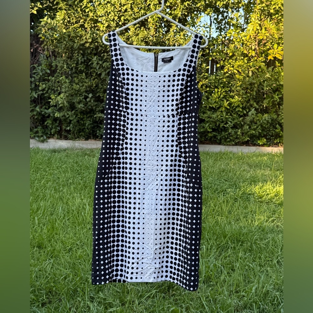 PECK & PECK Black and White Polka Dot Sheath Dress Women’s Size 14